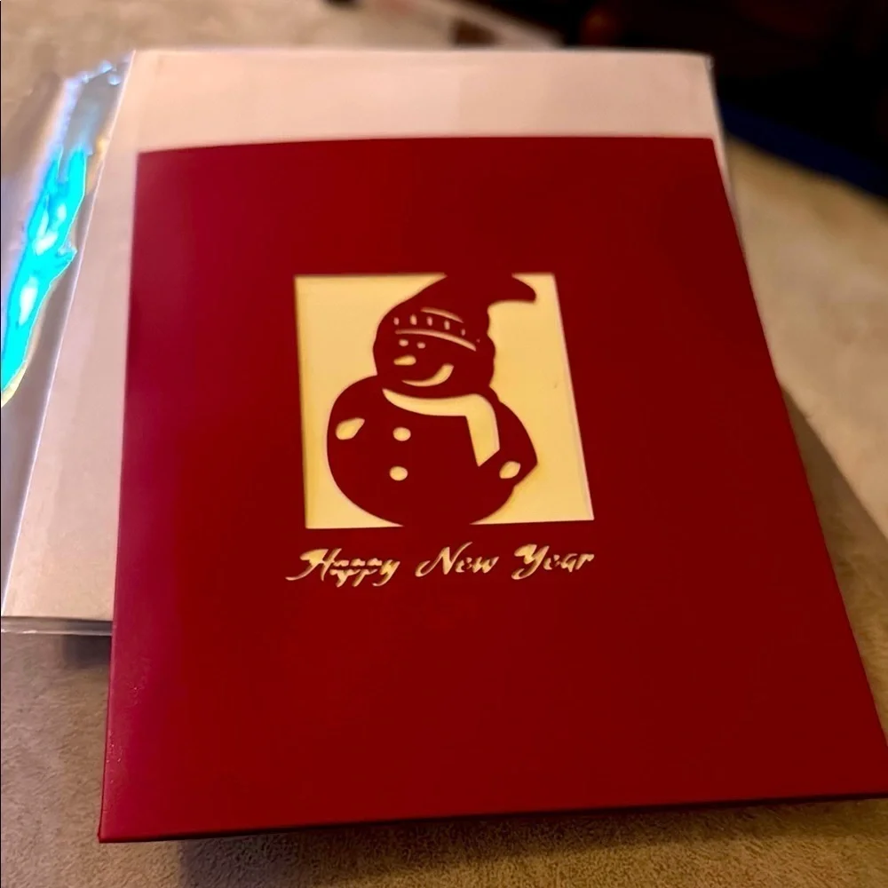 Happy New Year Christmas 3D Holiday Card Sealed Snowman Winter